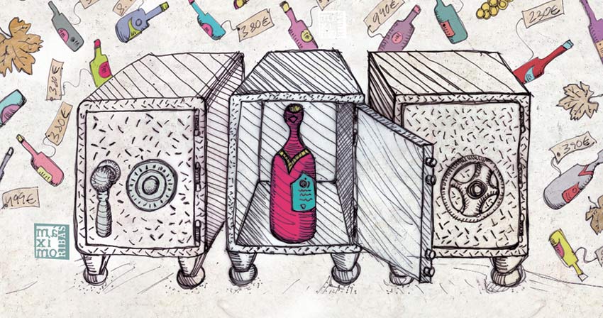 Ilustración sobre los vinos caros que hay que guardar en la caja fuerte