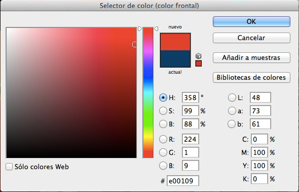 panel de control de color en photoshop