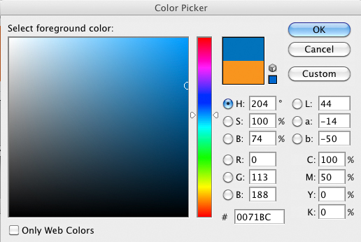 foto del panel de control de photoshop con los porcentajes del azul, color complementario del naranja
